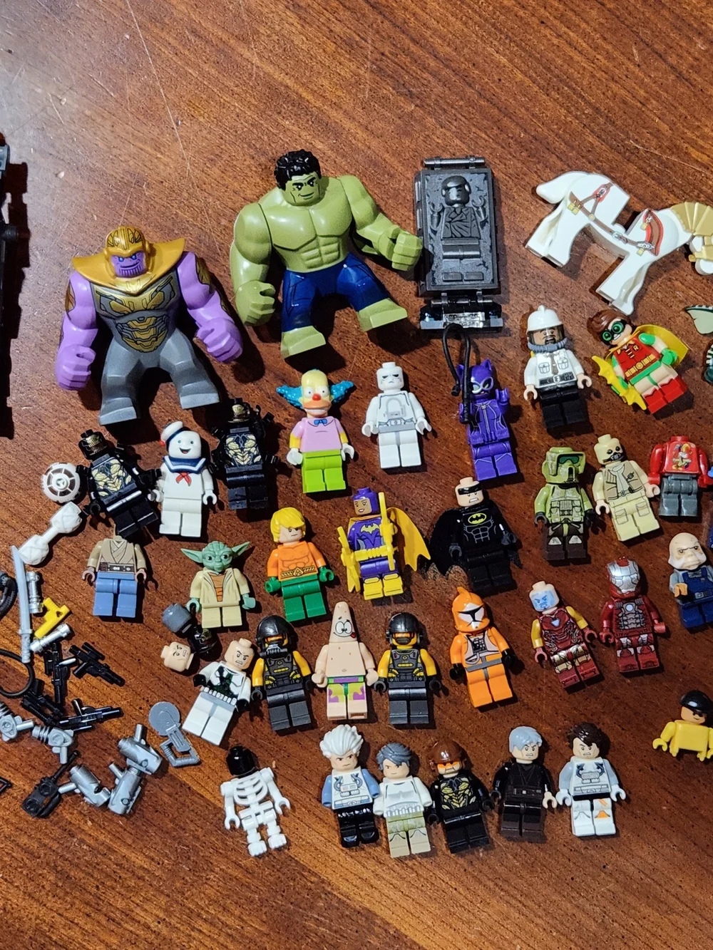 Lego Minifigure & Accessory Lot with Purple, Green, White, Black, Yellow Accents
